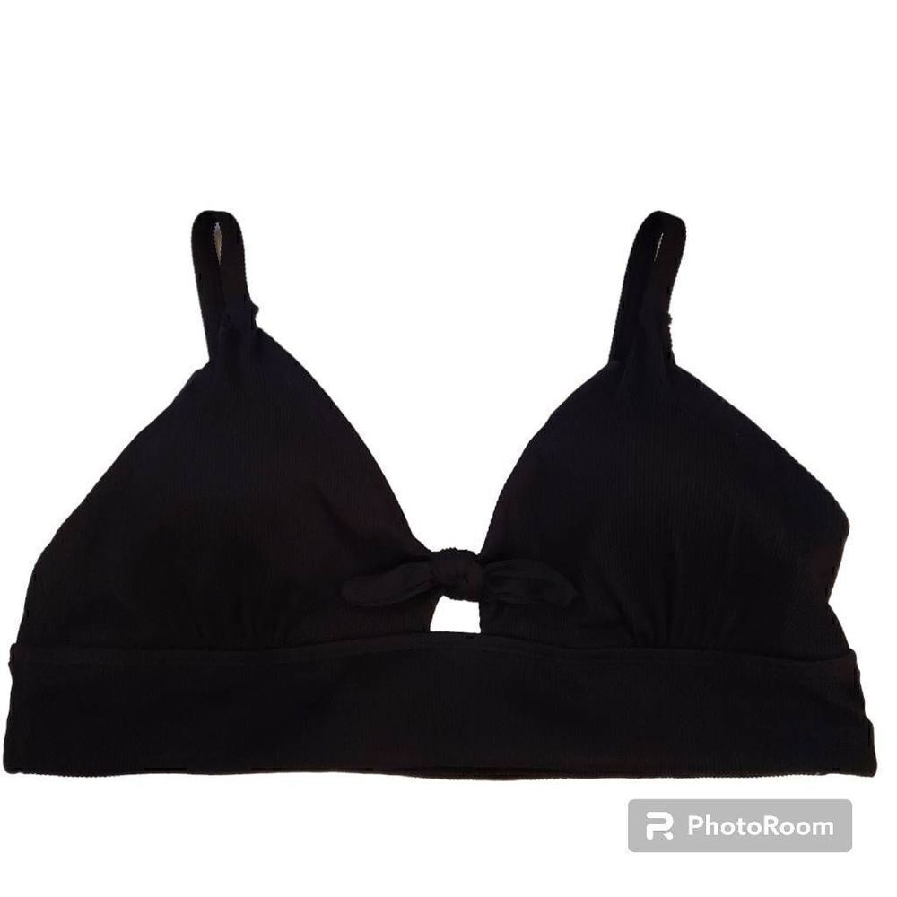 NWT Wave Zone Black Ribbed Bikini Top 2X